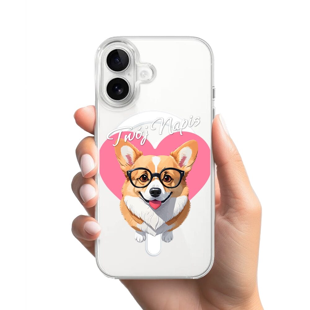 Etui do iPhone 16 z MagSafe przeźroczyste, silikonowe Flexi, Puppy Love, pies rasy Corgi - obrazek 2