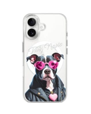 Etui do iPhone 16 Plus z MagSafe przeźroczyste, silikonowe Flexi, Puppy Love, pies rasy Amstaff