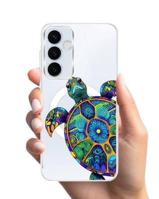 Etui do Samsung Galaxy A55 5G z MagSafe przeźroczyste, silikonowe Flexi, Dzika Mandala, Żółw
