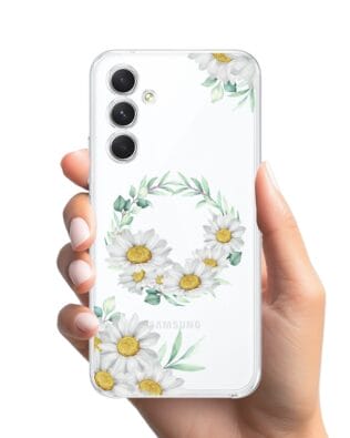 Etui do Samsung Galaxy A54 5G przeźroczyste, silikonowe Flexi, wianek stokrotek