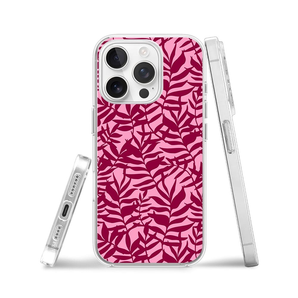 Etui do iPhone 13 Pro z MagSafe przeźroczyste, silikonowe Flexi, bordowe liście - obrazek 3