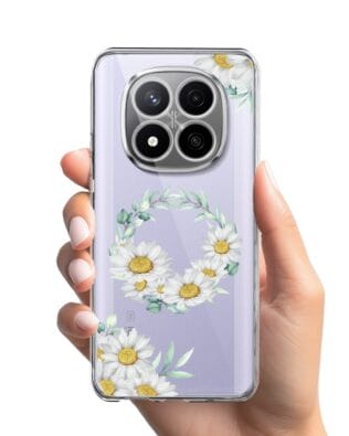 Etui do Xiaomi Redmi Note 14 Pro 4G przeźroczyste, silikonowe Flexi, wianek stokrotek