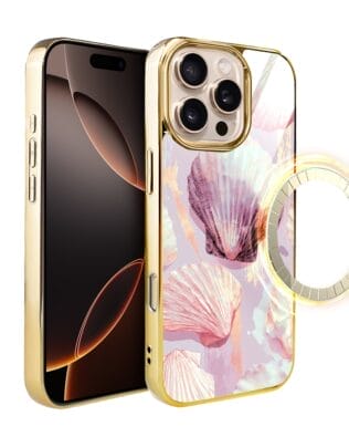 Etui do iPhone 16 Pro IBIZU Elite Glass z MagSafe Morze, Perłowa Muszla, złote