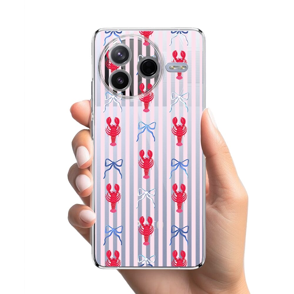 Etui do Xiaomi POCO F7 Pro przeźroczyste, silikonowe Flexi, krab i kokardki - obrazek 2