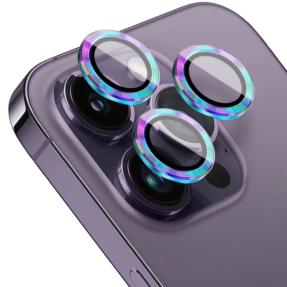 Metalowa osłona obiektywu aparatu ze szkła hartowanego 9H do iPhone 14 Pro, 1 zestaw, kameleon