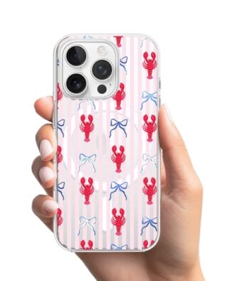 Etui do iPhone 13 Pro z MagSafe przeźroczyste, silikonowe Flexi, krab i kokardki