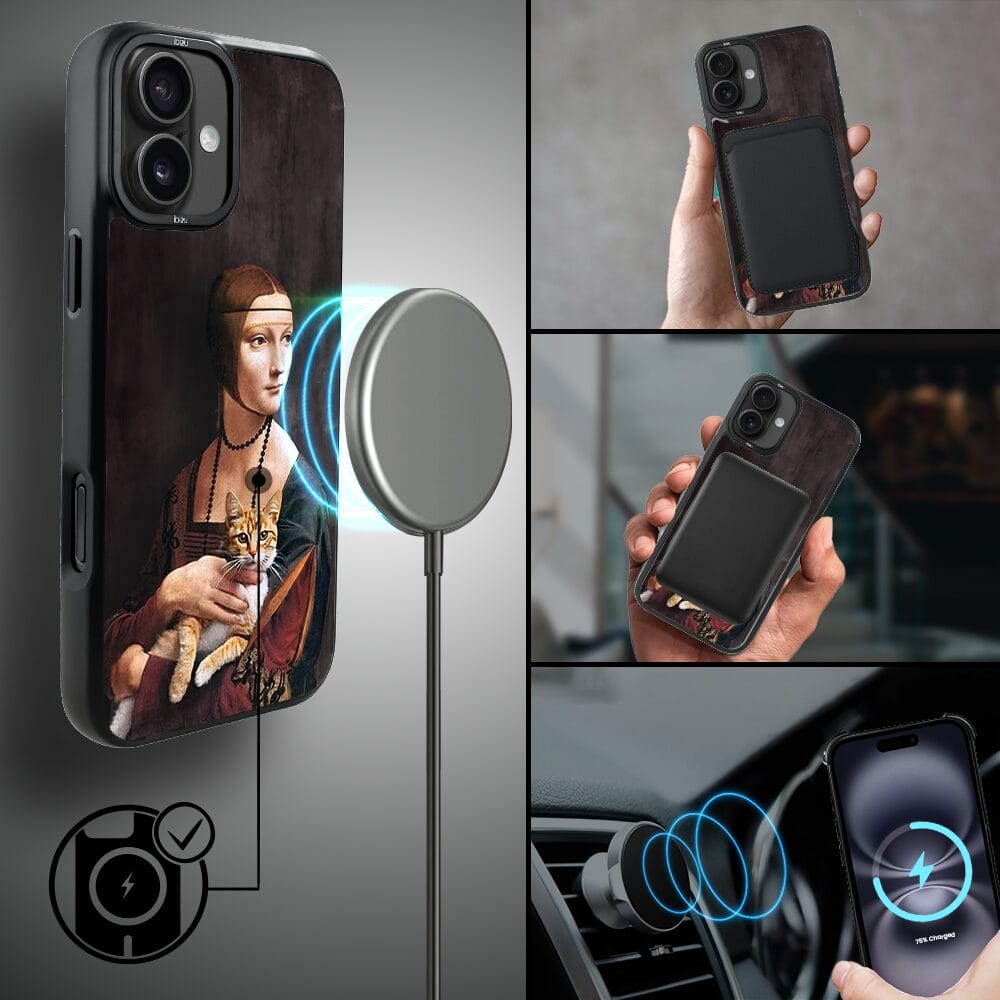 Etui do iPhone 16 Plus IBIZU DropGuard Matt z MagSafe, Leonardo Da Vinci, dama z kotem - obrazek 8