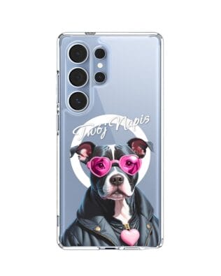 Etui do Samsung Galaxy S25 Ultra z MagSafe przeźroczyste, silikonowe Flexi, Puppy Love, pies rasy Amstaff