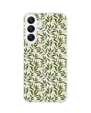 Etui do Samsung Galaxy A25 5G z MagSafe przeźroczyste, silikonowe Flexi, zielone gałązki