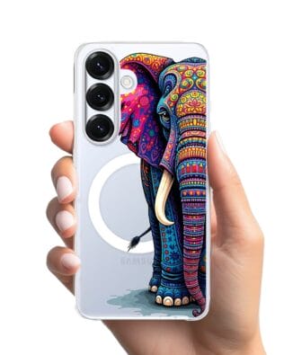 Etui do Samsung Galaxy S25 z MagSafe przeźroczyste, silikonowe Flexi, Dzika Mandala, Słoń