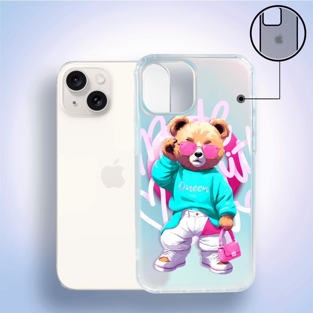 Etui do iPhone 14 IBIZU California Sunset, zmieniające kolor, Pink Queen, stylowy miś - obrazek 2