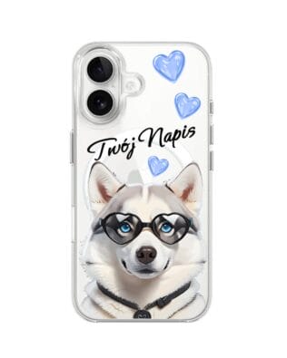 Etui do iPhone 16 Plus z MagSafe przeźroczyste, silikonowe Flexi, Puppy Love, pies rasy Husky