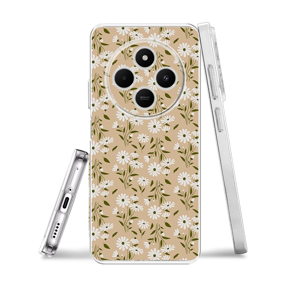 Etui do Xiaomi POCO C75 przeźroczyste, silikonowe Flexi, delikatne kwiatki na cielistym tle - obrazek 3