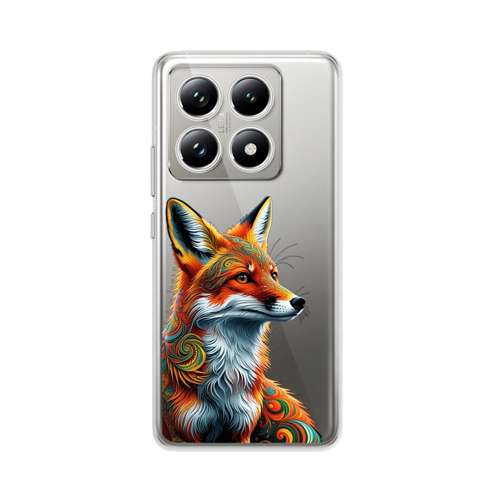 Etui do Xiaomi 14T Pro przeźroczyste, silikonowe Flexi, Dzika Mandala, Twarz lisa