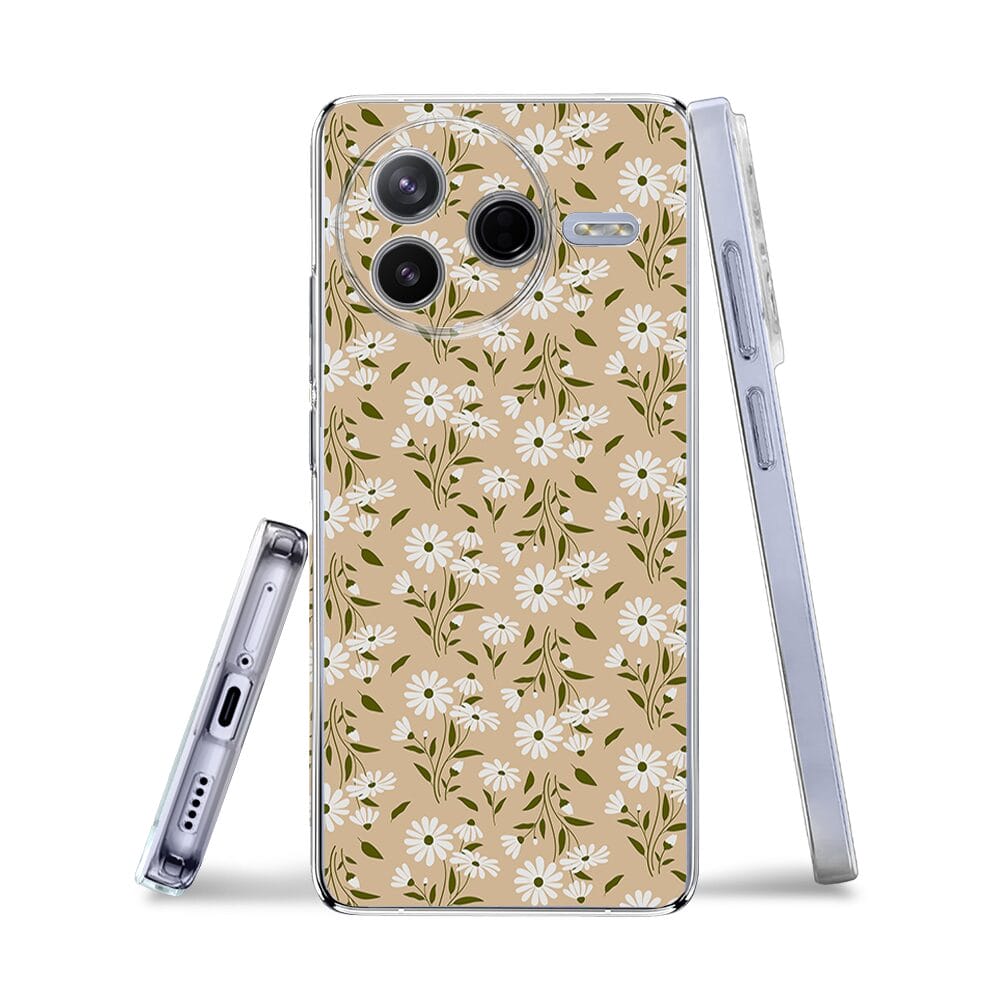 Etui do Xiaomi POCO F7 Pro przeźroczyste, silikonowe Flexi, delikatne kwiatki na cielistym tle - obrazek 3