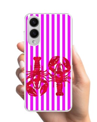 Etui do Samsung Galaxy S25 Edge z MagSafe przeźroczyste, silikonowe Flexi, kraby z różowymi paskami