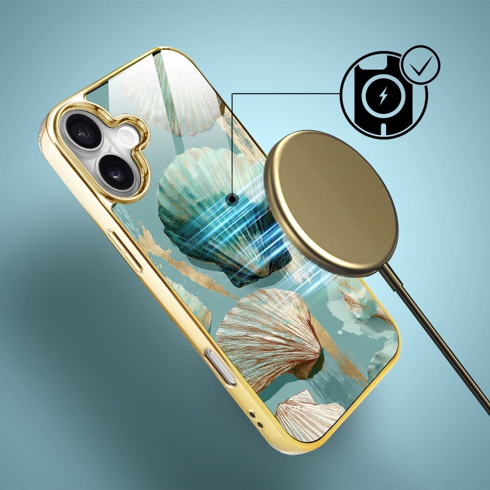 Etui do iPhone 16 IBIZU Elite Glass z MagSafe, Morze, Turkusowy skarb, złote - obrazek 7