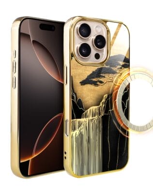 Etui do iPhone 16 Pro IBIZU Elite Glass z MagSafe Magia Azji, Złoty wodospad, złote