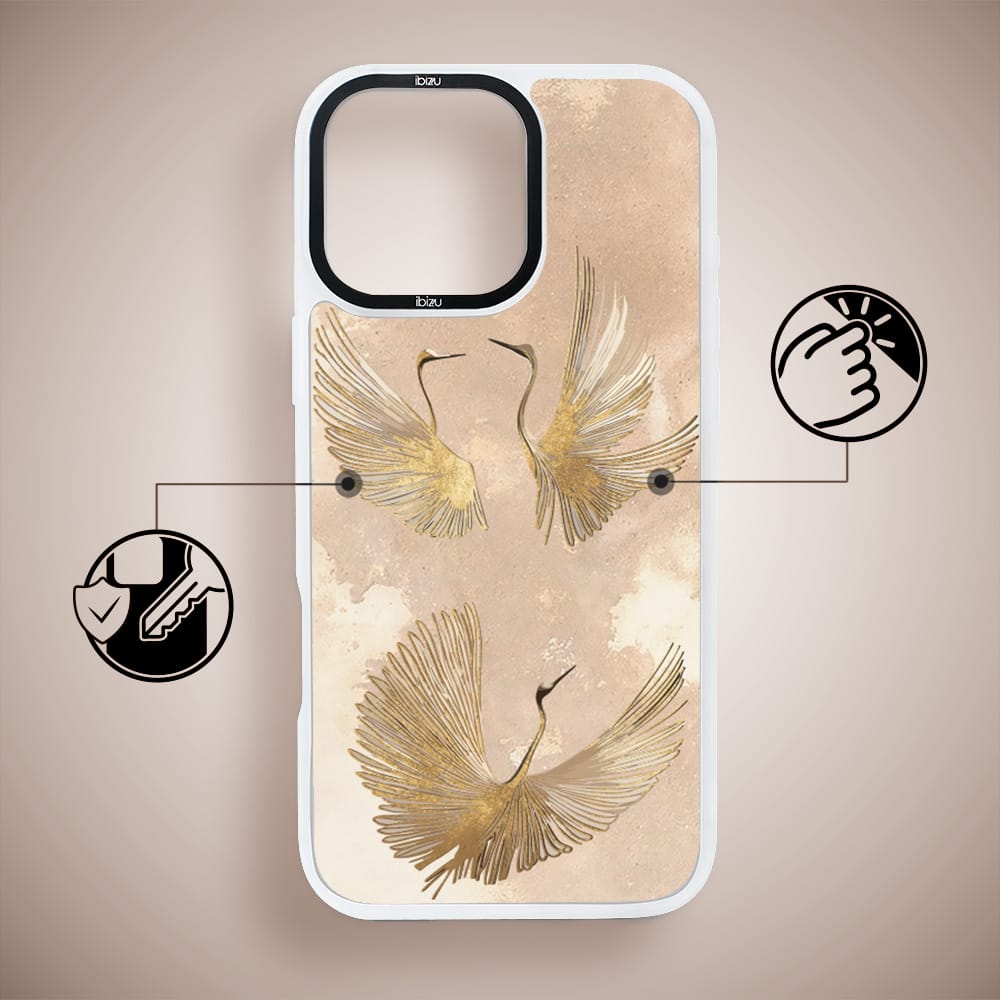 Etui do iPhone 14 Pro IBIZU DropGuard Matt z MagSafe, Boho, Złote żurawie - obrazek 7
