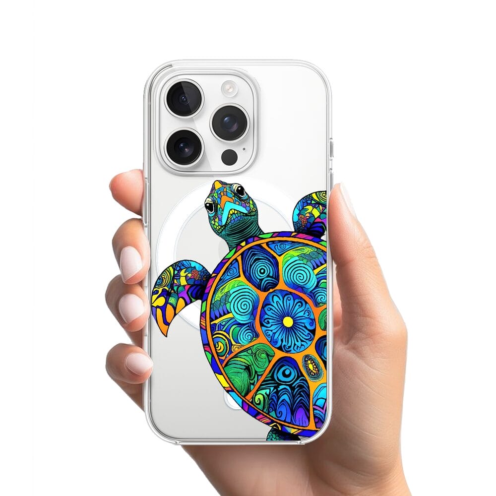 Etui do iPhone 16 Pro Max z MagSafe przeźroczyste, silikonowe Flexi, Dzika Mandala, Żółw - obrazek 2