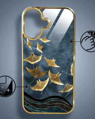 Etui do iPhone 16 IBIZU Elite Glass z MagSafe Magia Azji, Morze, Lot płaszczek, złote
