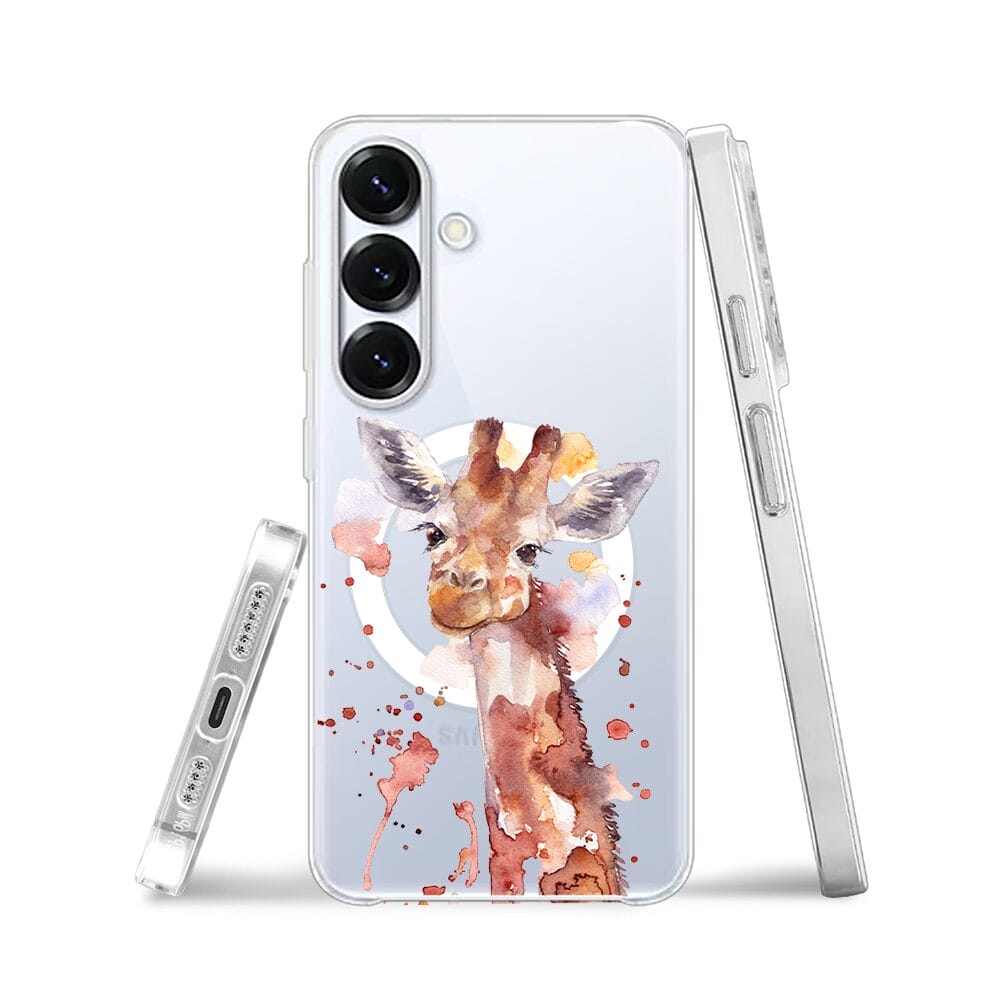 Etui do Samsung Galaxy S25 z MagSafe przeźroczyste, silikonowe Flexi, Akwarelowe Zoo, Żyrafa - obrazek 3