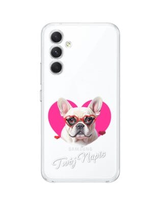 Etui do Samsung Galaxy A54 5G przeźroczyste, silikonowe Flexi, Puppy Love, pies rasy Buldog Francuski