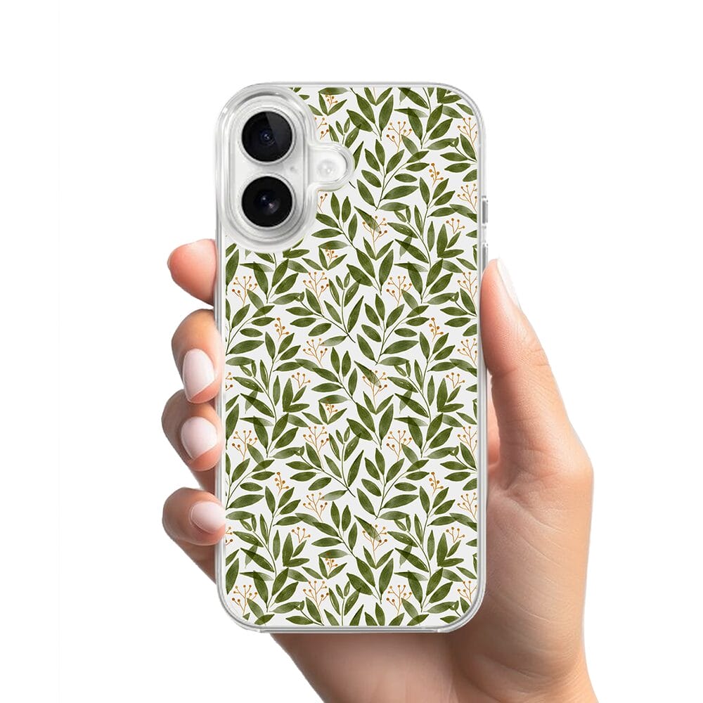 Etui do iPhone 16 z MagSafe przeźroczyste, silikonowe Flexi, zielone gałązki - obrazek 2