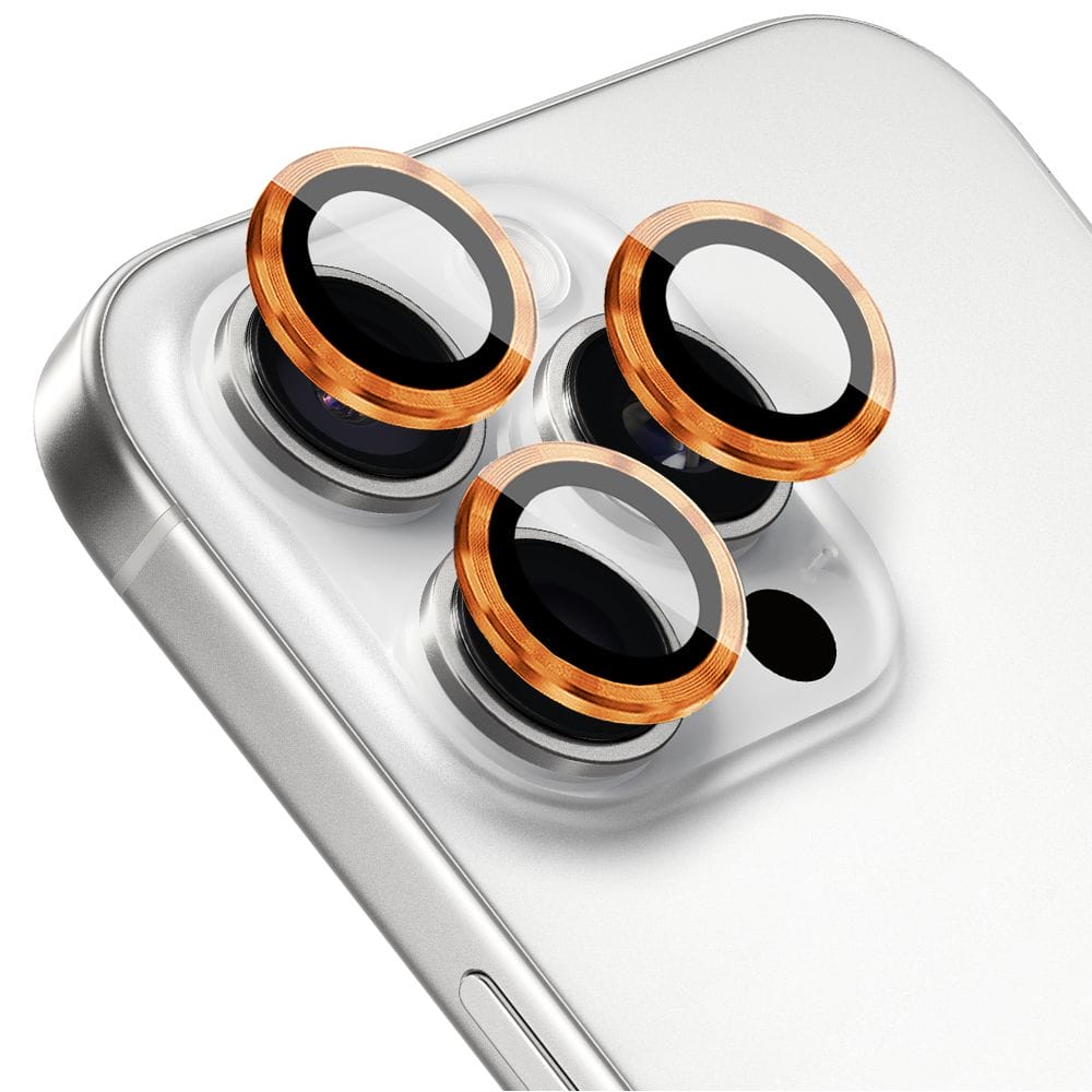 Metalowa osłona obiektywu aparatu ze szkła hartowanego 9H do iPhone 16 Pro Max, 1 zestaw, pomarańczowa