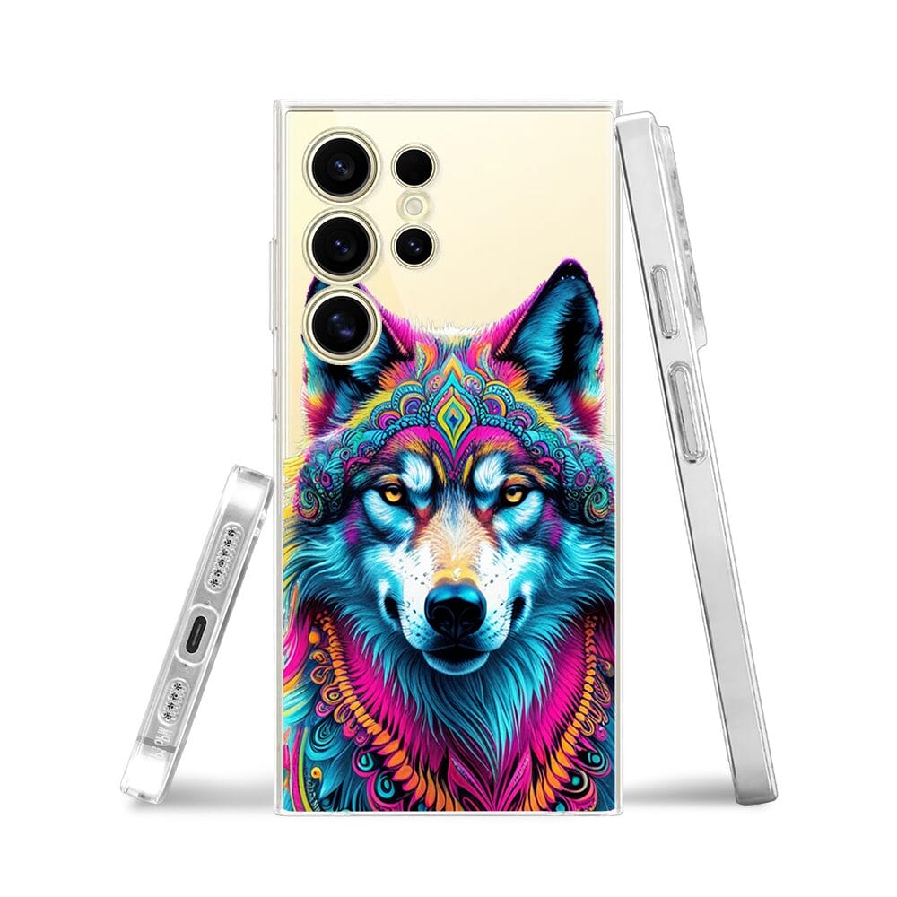 Etui do Samsung Galaxy S24 Ultra przeźroczyste, silikonowe Flexi, Dzika Mandala, Wilk - obrazek 3
