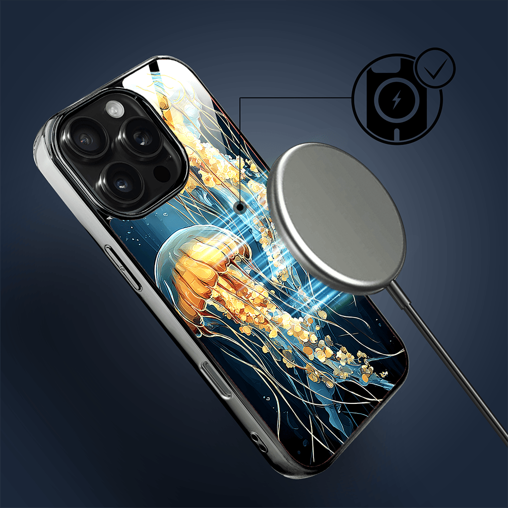 Etui do iPhone 16 Pro Max IBIZU Elite Glass z MagSafe Morze, Meduzy w głębinach, czarne - obrazek 7