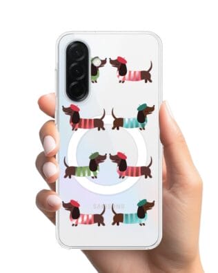 Etui do Samsung Galaxy A36 5G z MagSafe przeźroczyste, silikonowe Flexi, jamnik w Paryżu