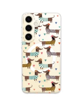 Etui do Samsung Galaxy S24 z MagSafe przeźroczyste, silikonowe Flexi, zakochane jamniki