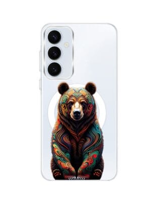 Etui do Samsung Galaxy A35 5G z MagSafe przeźroczyste, silikonowe Flexi, Dzika Mandala, Niedźwiedź