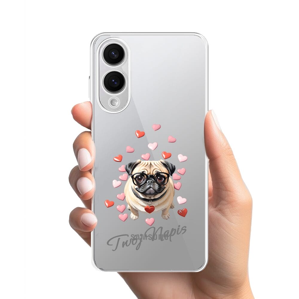 Etui do Samsung Galaxy S25 Edge przeźroczyste, silikonowe Flexi, Puppy Love, pies rasy Mops - obrazek 2