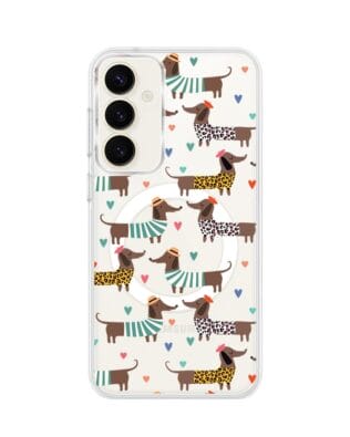 Etui do Samsung Galaxy S23 z MagSafe przeźroczyste, silikonowe Flexi, zakochane jamniki