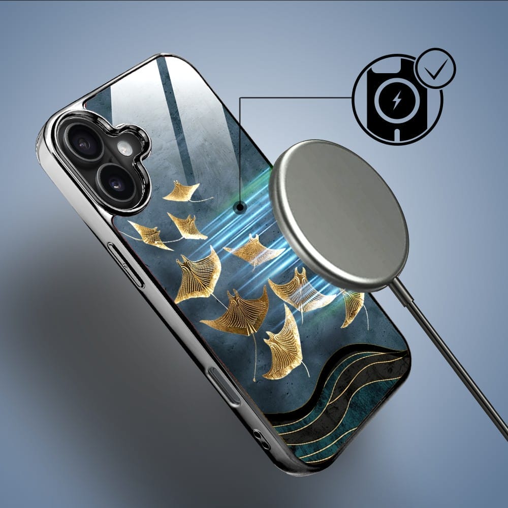 Etui do iPhone 16 Plus IBIZU Elite Glass z MagSafe Magia Azji, Morze, Lot płaszczek, czarne - obrazek 7