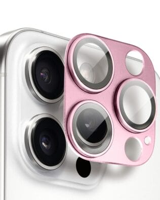 Metalowa osłona na cały aparat z wbudowanymi szkłami do iPhone 16 Pro, różowa