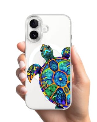 Etui do iPhone 16 Plus z MagSafe przeźroczyste, silikonowe Flexi, Dzika Mandala, Żółw