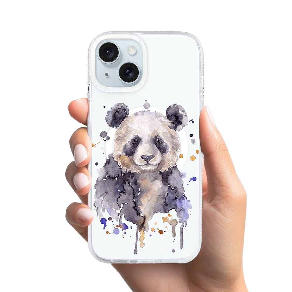 Etui do iPhone 15 z MagSafe przeźroczyste, silikonowe Flexi, Akwarelowe Zoo, Panda - obrazek 2