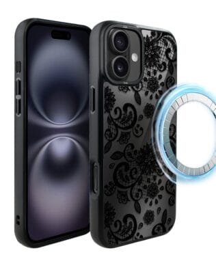 Etui do iPhone 16 Plus IBIZU DropGuard Matt z MagSafe, Midnight, Koronkowa czerń