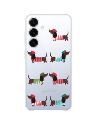 Etui do Samsung Galaxy S25 przeźroczyste, silikonowe Flexi, jamnik w Paryżu