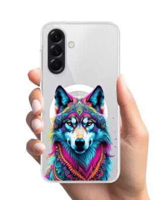 Etui do Samsung Galaxy A56 5G z MagSafe przeźroczyste, silikonowe Flexi, Dzika Mandala, Wilk