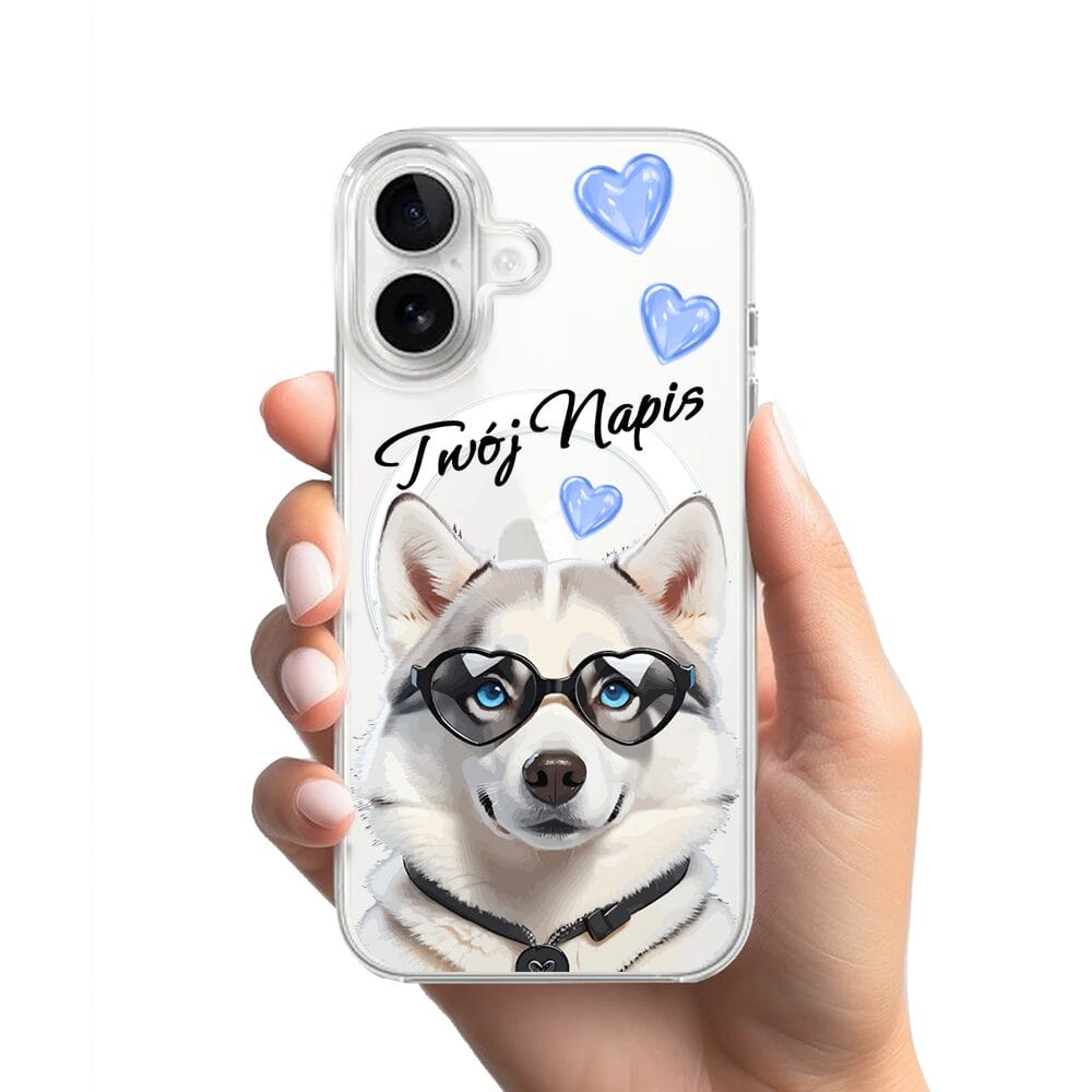 Etui do iPhone 16 z MagSafe przeźroczyste, silikonowe Flexi, Puppy Love, pies rasy Husky - obrazek 2