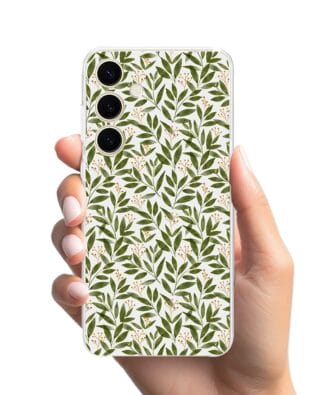 Etui do Samsung Galaxy S24 Plus przeźroczyste, silikonowe Flexi, zielone gałązki
