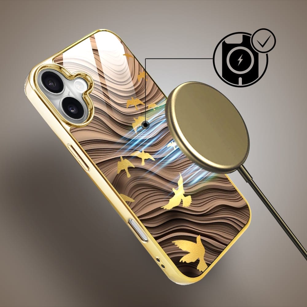 Etui do iPhone 16 IBIZU Elite Glass z MagSafe, Zwierzęta, Piaskowa odyseja, złote - obrazek 7