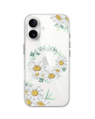 Etui do iPhone 16 przeźroczyste, silikonowe Flexi, wianek stokrotek