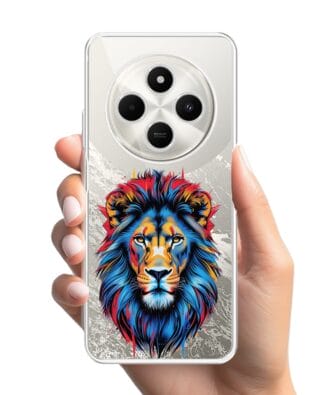 Etui do Xiaomi POCO C75 przeźroczyste, silikonowe Flexi, Dzika Mandala, Lew