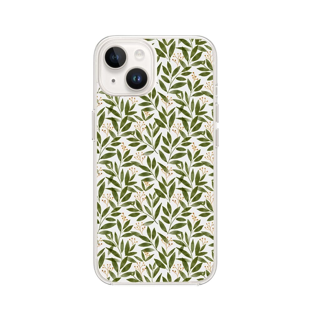 Etui do iPhone 13 Mini z MagSafe przeźroczyste, silikonowe Flexi, zielone gałązki