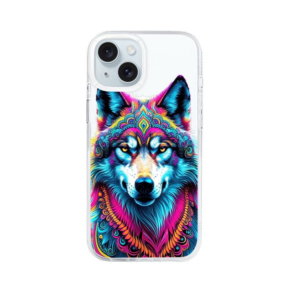 Etui do iPhone 15 z MagSafe przeźroczyste, silikonowe Flexi, Dzika Mandala, Wilk